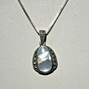 Marsala‎ Sterling Silver 925 MOP & Marcsite Pendant 18" Necklace